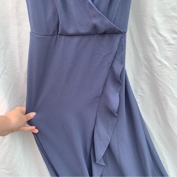 Lulu’s Bridesmaid Maxi Dress In Love Forever Granite Blue Lace-Up High-Low - Picture 4 of 11